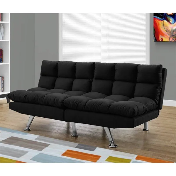 Pemberly Row Split Back Click Clack Futon in Black Micro-Suede