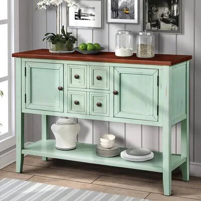 Voight 46x22 Wide 4 Drawer Acacia Wood Server Color: Antique Blue/Brown