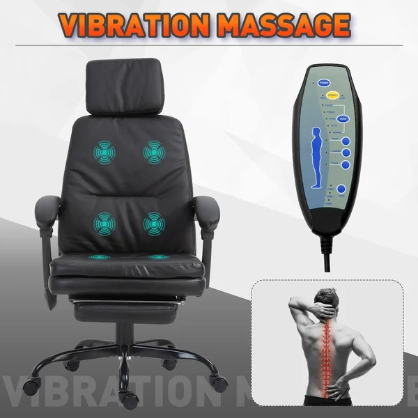 Vinsetto 6-Point Vibration Massaging Office Chair with High BACK - Height Adjustable, Padded Seat and Wheels - Black