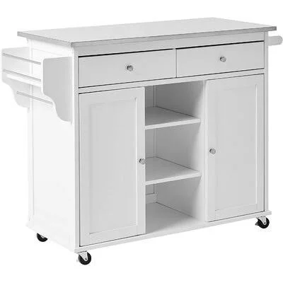 Shamus Kitchen Cart - Stainless Steel & White August Grove