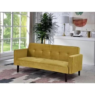 Bradt 72x22 Wide Velvet Tufted Back Convertible Sofa Wade Logan Fabric: Yellow Velvet