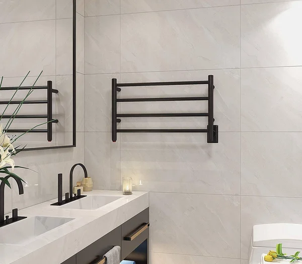 HEATGENE 4 Bar Wall-Mounted Plug-In - Hard-wiring Towel Warmer, Black