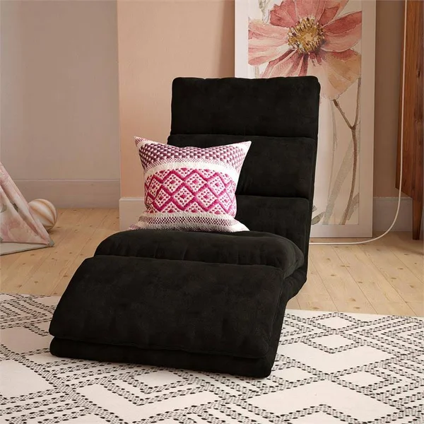 DHP Blair Memory Foam Adjustable Wave Lounger in Black Microfiber