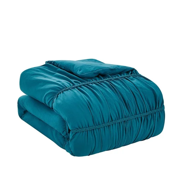 Cedar Court Garment Washed Smocked Stripe Cable Braid Blue - 4 Piece Comforter Set-King