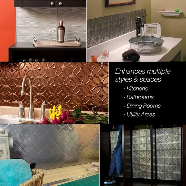 Fasade Traditional Style/Pattern 1 Decorative Vinyl 18in x 24in Backsplash Panel in Copper Fantasy (5 Pack)