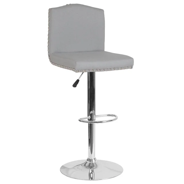Bellagio Contemporary Adjustable Height Barstool with Accent Nail TRIM - Light Gray Fabric