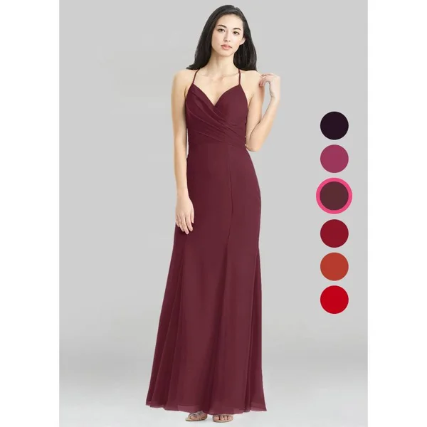 Azazie Trumpet/Mermaid V-Neck Floor-Length Chiffon Bridesmaid Dresses - Cabernet