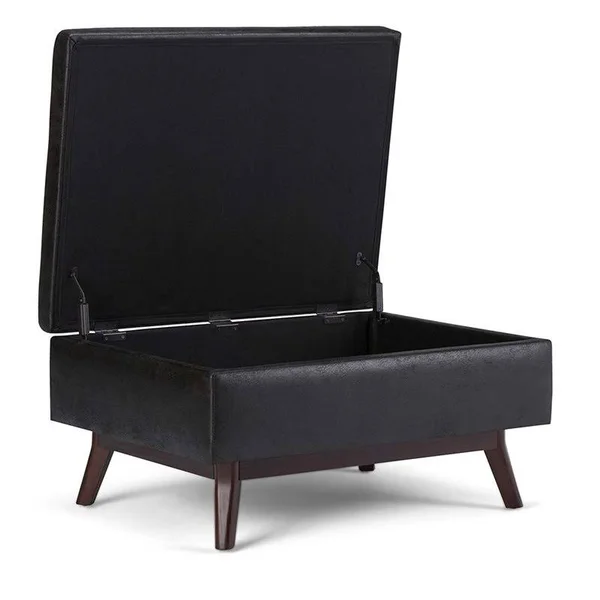 Atlin Designs Faux Leather Storage Coffee Table Ottoman in Black