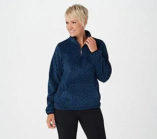 Susan Graver Weekend Printed Polar Fleece 3/4-Zip Top, Size Medium, Blue
