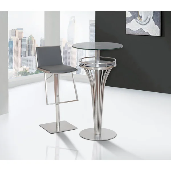 Armen Living Ibiza Adjustable Brushed Stainless Steel Barstool - Gray