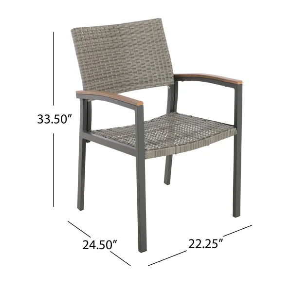 Noble House Luton Outdoor Wicker Dining Chair in Gray - Set of 2