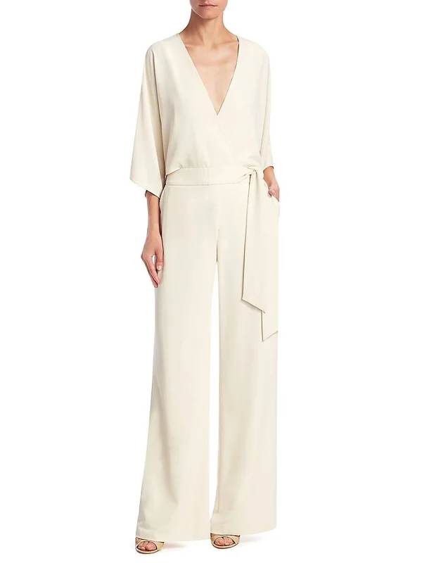 Halston Heritage Womens Wrap Wide Leg Jumpsuit Black 2