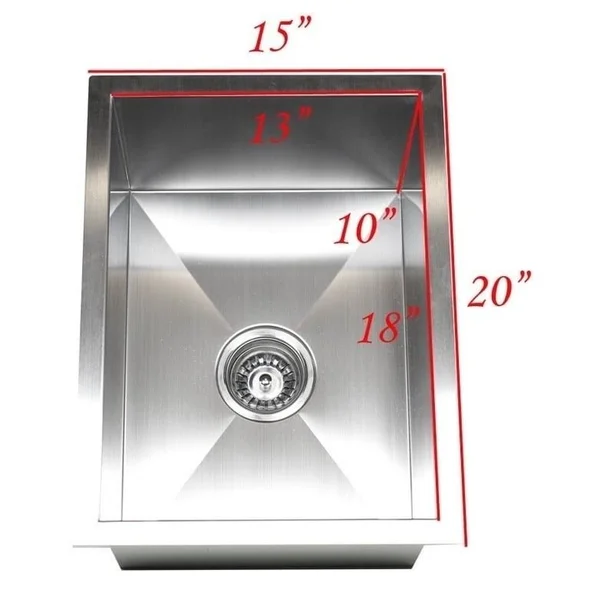 15-inch Stainless Steel 16 Gauge Zero Radius Single Bowl Kitchen Island Bar Undermount Sink