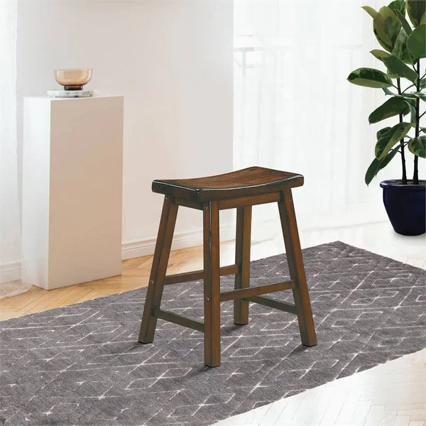 Pemberly Row 18x22 Solid Wood Dining Stool in Cherry (Set of 2)