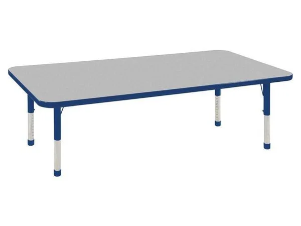 Ecr4kids 30x22 x 60x22 Adjustable Rectangular Activity Table - Grey-Blue - Chunky Leg