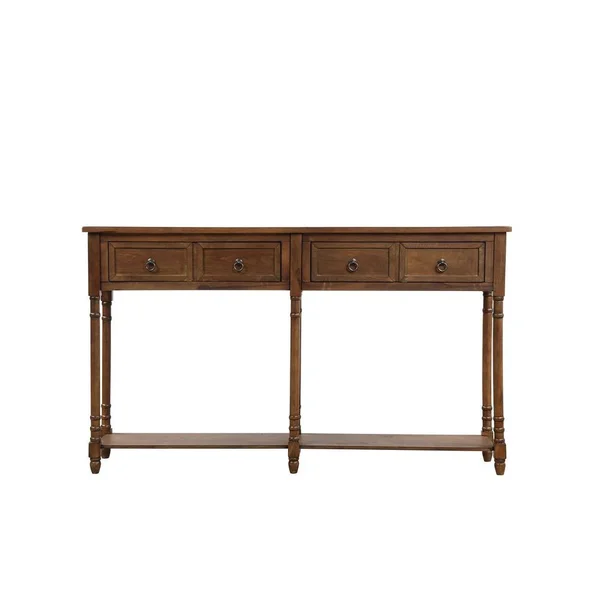 Boyel Living 58 in. Walnut Standard Rectangle Wood Console Table with Drawers, Brown