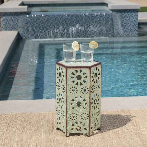 Elliot Outdoor 14 inch Sunburst Iron Side Table - Crackle Green