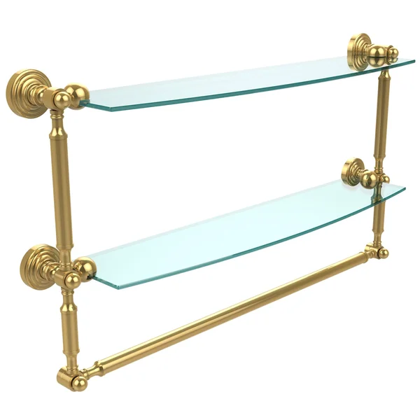 Allied Brass Waverly Place Collection Two Tiered Glass Shelf with Integrated Towel Bar - Polished Chrome - 24 inch