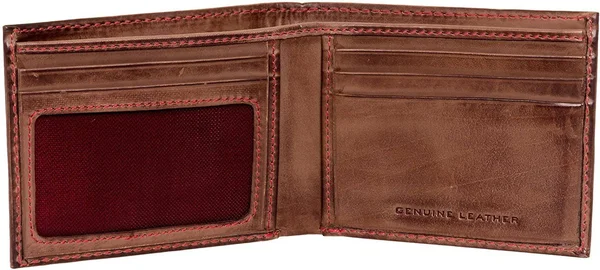 Rawlings Mens Tanned-Leather Baseball Stitch Embroidered Wallet - Dark Brown - 3.9" x 3.6 x 1"