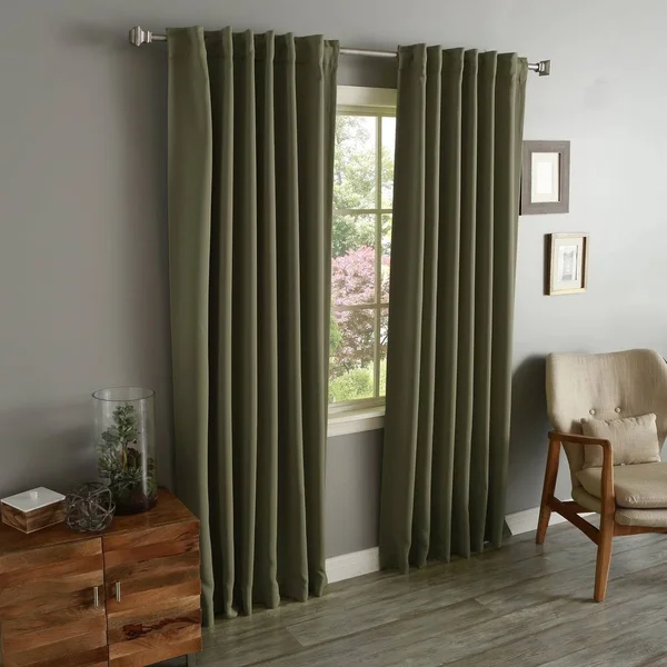 Aurora Home Solid Insulated Thermal Blackout Long Length Curtain Panel Pair - 52x22W x 126x22L - Beige