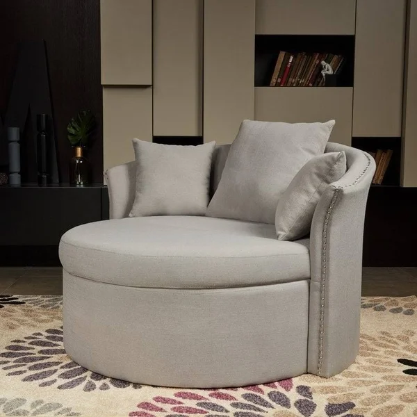LOKATSE Indoor Accent Upholstery Circular Round Shape Loveseat with Cushions and Pillows - Industrial Gray
