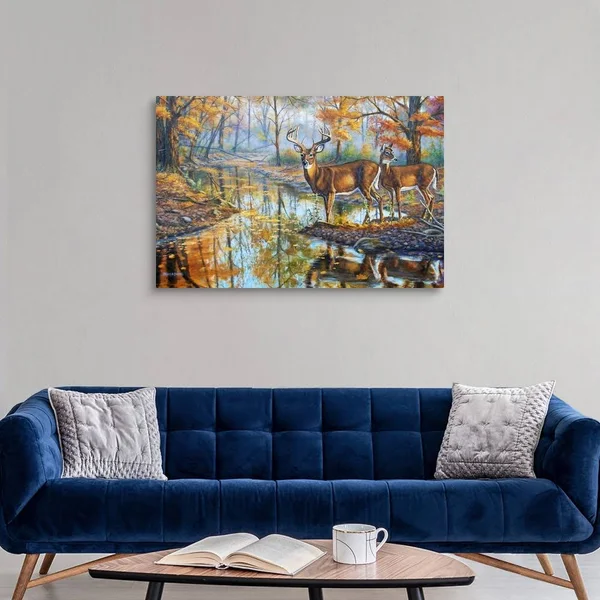 Brookside Retreat - Whitetails, Canvas Wall Art, 48x32, Great Big Canvas