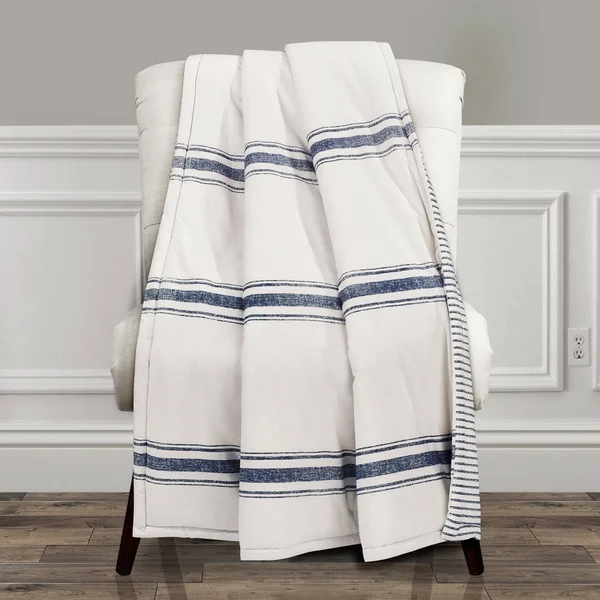 Lush Decor Farmhouse Stripe Throw Navy