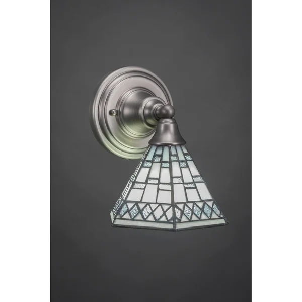 Toltec Lighting 40-BN-9955 Wall Sconce with 7 in. Blue Mosaic Tiffany Glass in Brushed Nickel