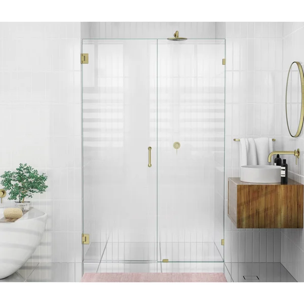 Glass Warehouse 78-in x 50.75-in Frameless Shower Door Wall Hinge Satin Brass in Gold - GW-WH-50-75-SB