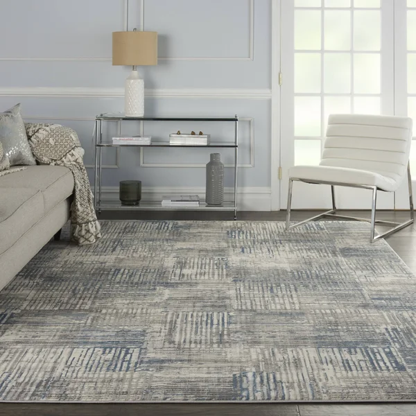 Nourison Solace SLA03 Area Rug, Ivory/Grey/Blue, 5&3x22 x 7&3x22