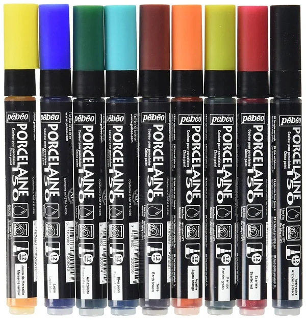 Pebeo Porcelaine 150 - Assorted China Paint Bullet Tip Markers, 9-Pack
