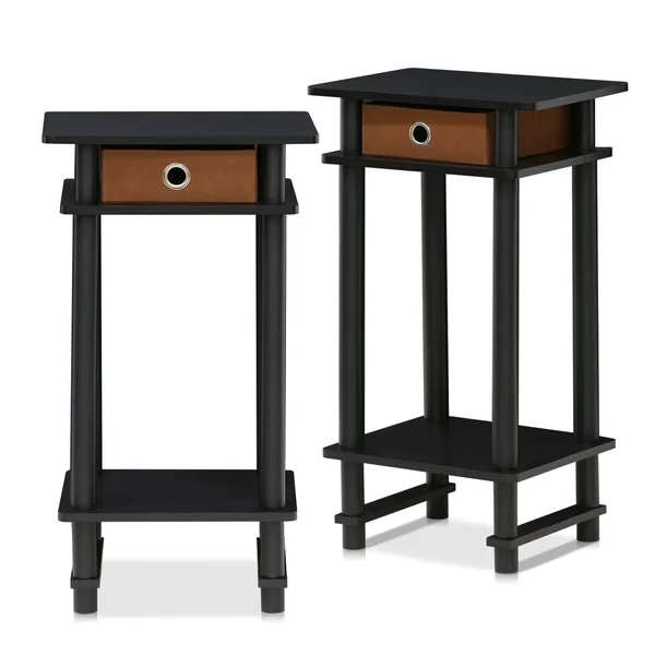 Furinno Turn-N-Tube Tall End Table with Bin, Espresso - 2 pack