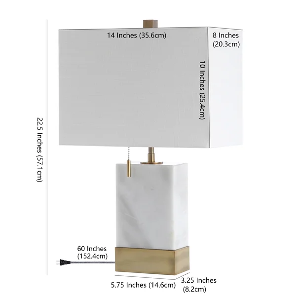 Jonathan Y Trevor 22.5 in. White Marble/Iron Gold Modern Console LED Table Lamp