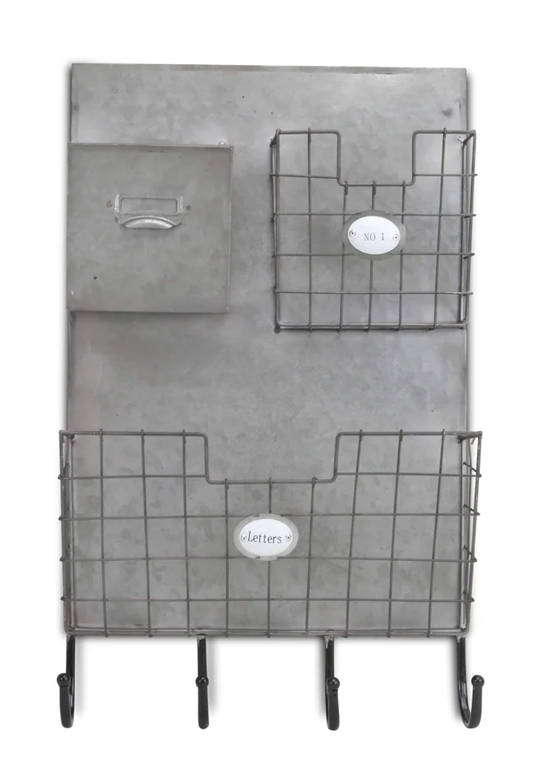 Gray Metal Organizer with 3 Storage Pockets and 4 Bottom Hooks 379872
