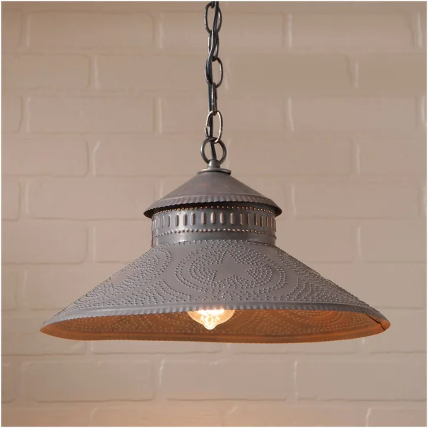 Shopkeeper Shade Light with Regular Star in Blackened Tin
