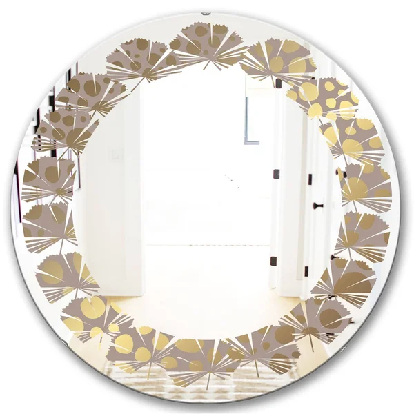 Designart 'Golden Marble Design III' Modern Round or Oval Wall Mirror - Leaves - 24 in. Wide x 24 in. High