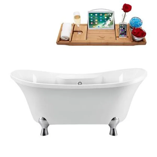 Streamline Bath N900CH-WH 60x22 x 32x22 Clawfoot Soaking Acrylic Bathtub Drain Color: Glossy White, Feet Finish: Chrome
