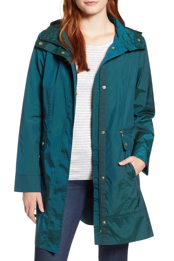 Cole Haan Packable Hooded Raincoat - Pine