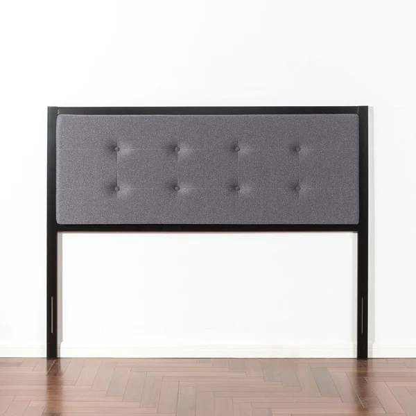Priage Button Tufted Grey Upholstered Metal Headboard, Size: Full, Gray