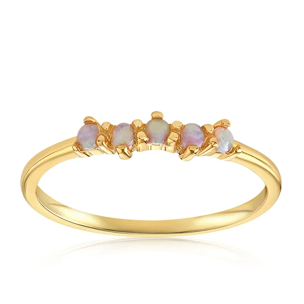 .5 Carat Ladies Five Stone Round Cut Opal Ring, 11, 18K Yellow Gold Vermeil