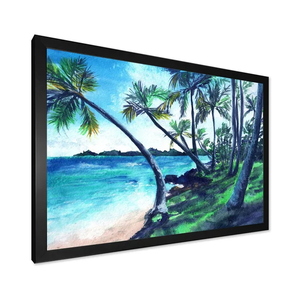 Designart &Tropical Beach in Summer Paradise& Nautical & Coastal Framed Art Print - 20 in. Wide x 12 in. High - Black