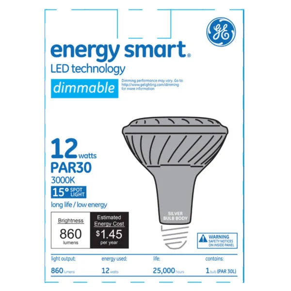 GE 12W PAR30L LED Bulb Dimmable Spot Soft 860LM White Lamp