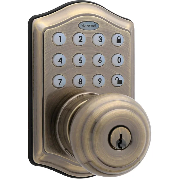 Honeywell 8732101 Electronic Entry Knob Door Lock - Antique Brass