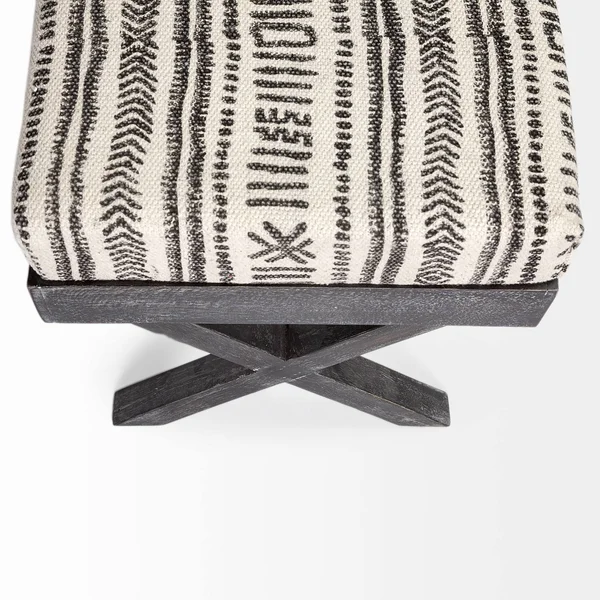 Solis 50L x 16W Brown Base Upholstered Beige/Black Stripe Seat Accent Bench