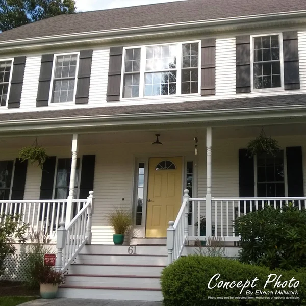 Ekena Millwork FBJ06S21X090RUF 21 1/2x22W x 90x22H Rustic Four Board Joined Board-n-Batten Faux Wood Shutters (Per Pair)