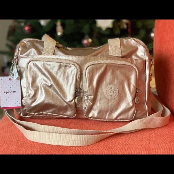 Kipling Front Pocket Satchel - Cyrene - sparkly Gold