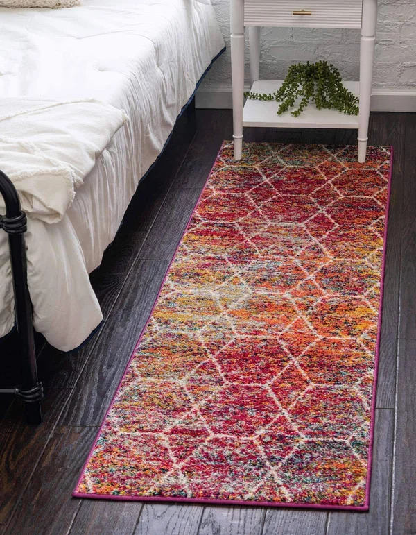 Unique Loom Geometric Trellis Frieze Runner Rug - Multi, 2& x 6&
