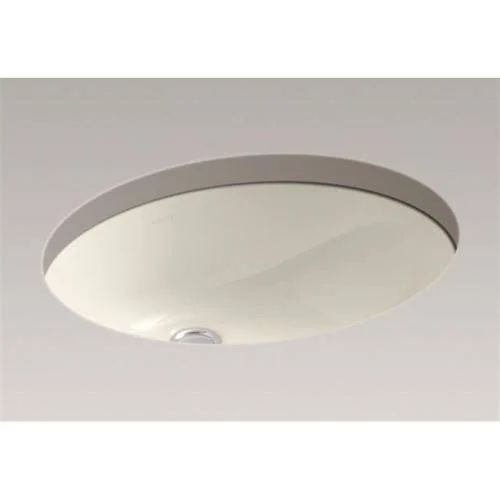 KOHLER K-2210-G-47 Caxton Oval 17x22 X 14x22 Under-Mount Bathroom Sink with Glazed Underside and Clamp Assembly - Almond