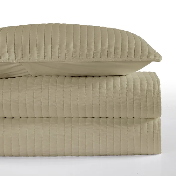 HiEnd Accents Satin Channel Quilt Set, Full/Queen, Taupe, 68" x 88"