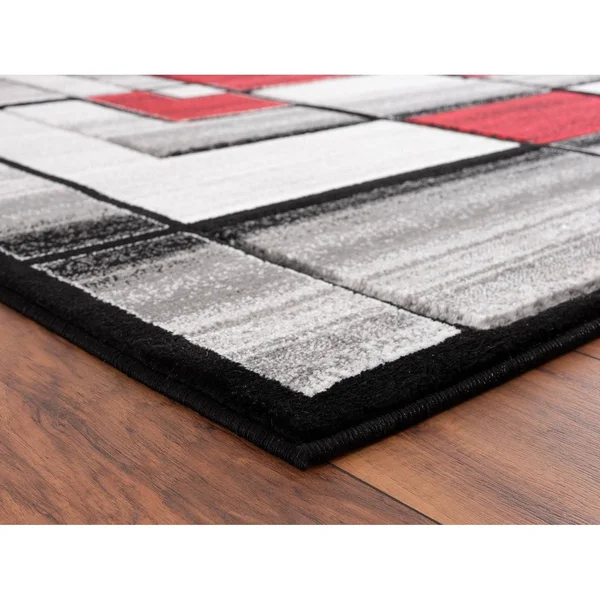 Orelsi Collection Abstract Area Rug - 5&2x22 x 7&5x22 Oval - Grey/Red